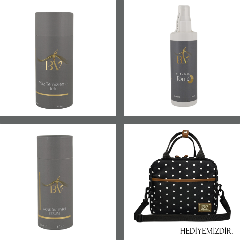 1 ADET BV YÜZ TEMİZLEME JELİ, 1 ADET BV TONİK, 1 ADET AKNE ÖNLEYİCİ SERUM 1 THERMAL ÇANTA HEDİYE